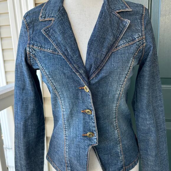 Vintage Ecko Red Denim Blazer Jacket Y2K Fitted Stretch Jean Jacket Sz S - Picture 1 of 11